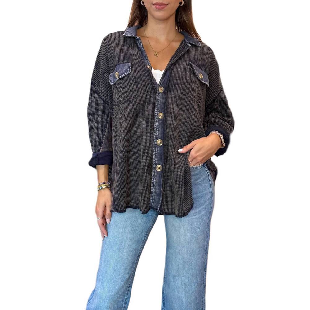 NEW BLUIVY women's slouchy waffle knit jacket in navy